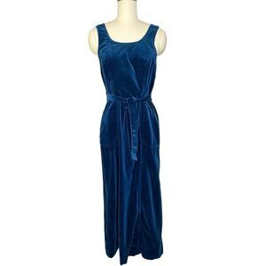 Lanz 1960s  Blue Velour Maxi Wrap Apron Dress| Size 6